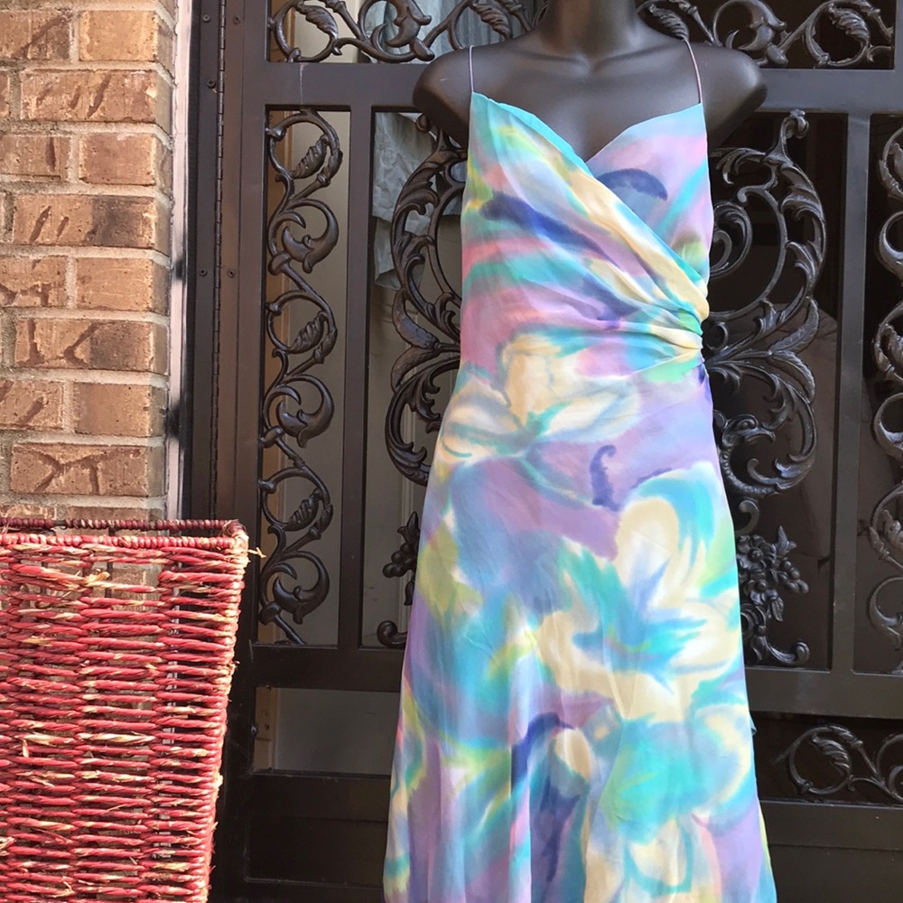 New JONES NEW YORK DRESS Cotton Candy Colored Silk Sleeveless Dress